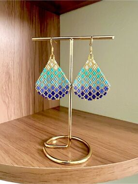 Mermaid Shimmer Blue Gradient Beaded Teardrop Earrings